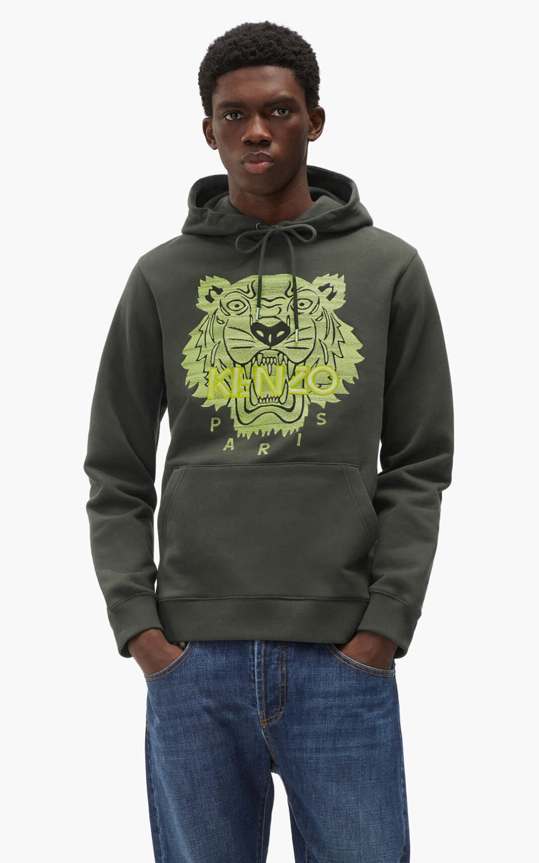 Sudaderas Con Capucha Kenzo Tiger Hombre Kaki Oscuro JOQ136409